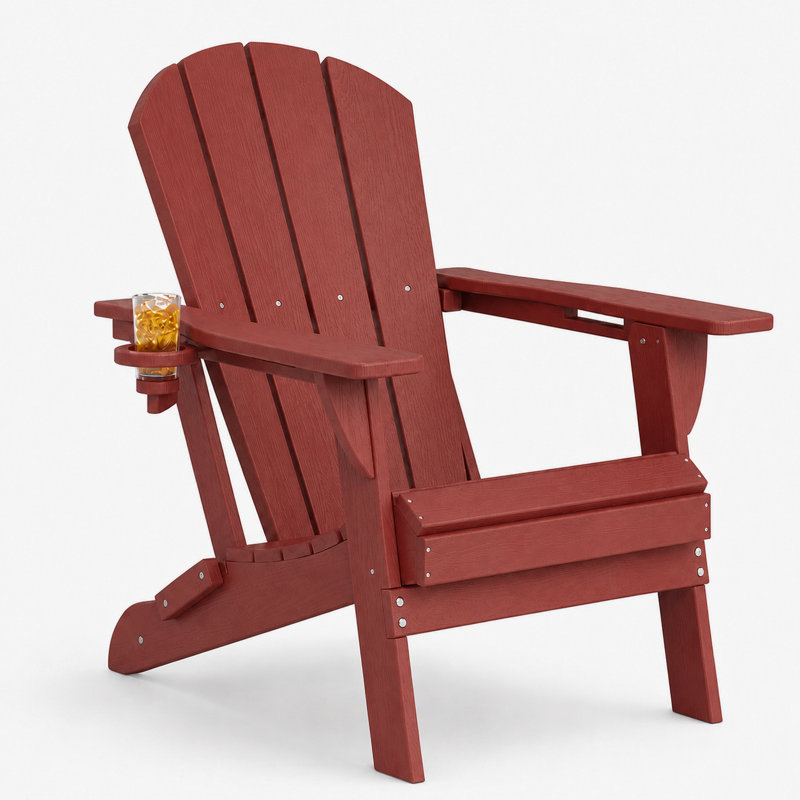 Chaises Adirondack pliantes en PEHD, texture bois, porte-gobelet, matériau PEHD toutes saisons, Terra Cotta