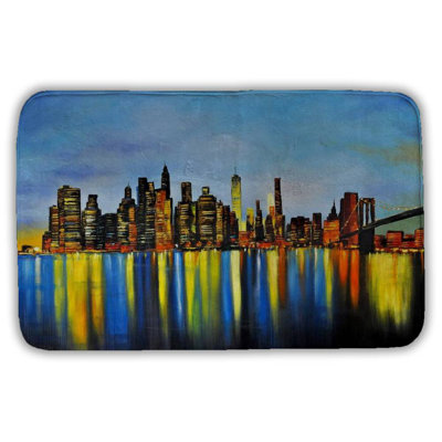 City by night with a bridge Bath Mat with Non-Slip Backing - Quick Dry Memory Foam Bathroom Rug - Absorbent - Modern Plush Spa-Style - Machine Washable