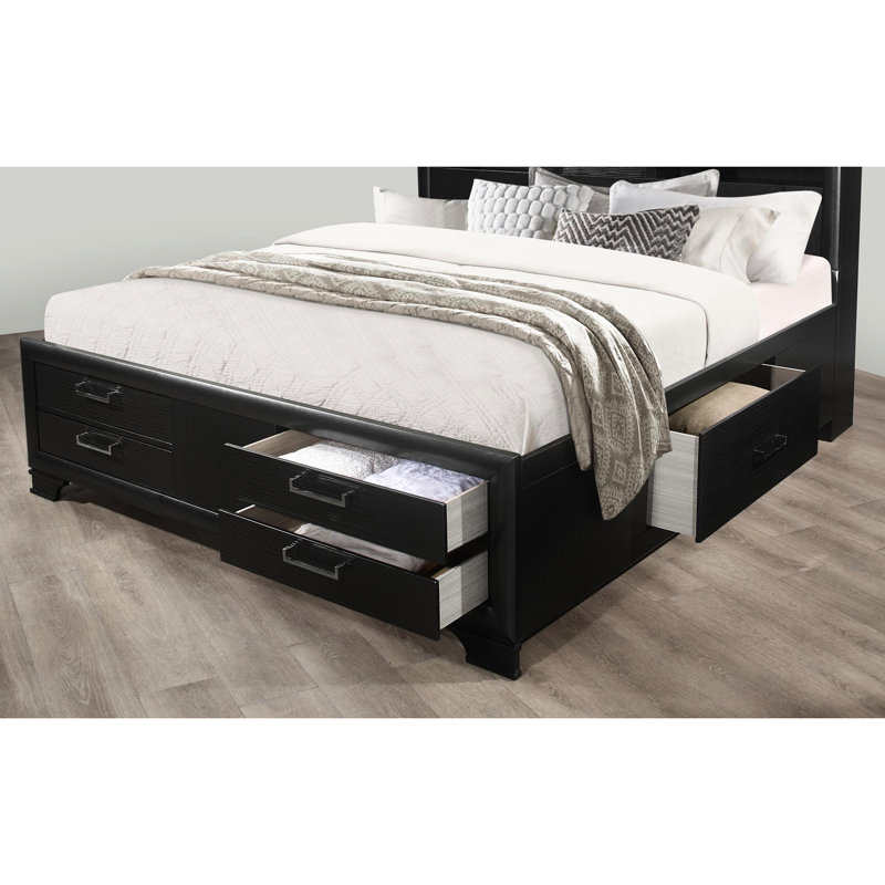Grey Full Size Bed With Lit Bookcase Headboard, Storage Drawers, Rubberwood Frame, No Box Spring Needed And Solid Rubberwood,