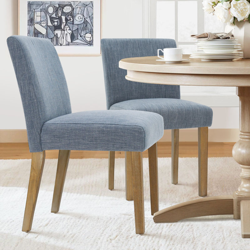 Alesana 18.5" W Linen Blend Upholstered Solid Wood Dining Chairs , Blue