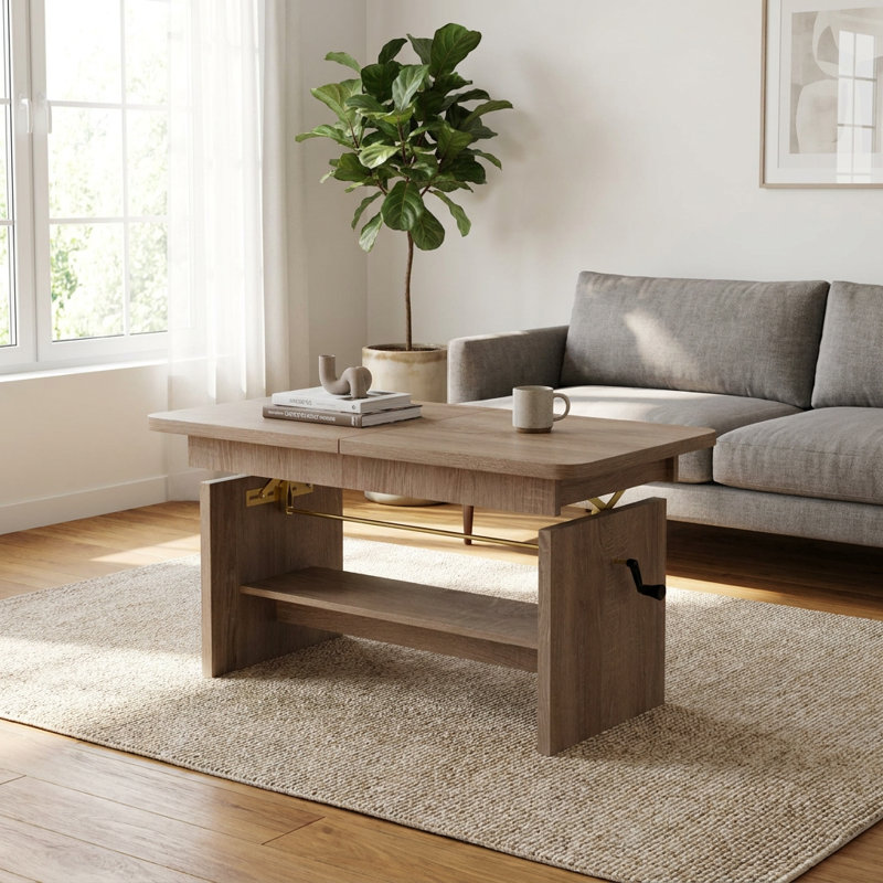 Lift Top Coffee Table with Storage, Dąb Truflowy