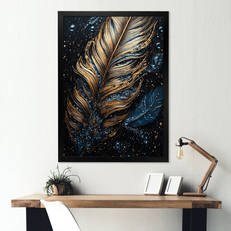" Gold Feather Glamour II ", Black Picture Framed, 20" H x 12" W x 1" D