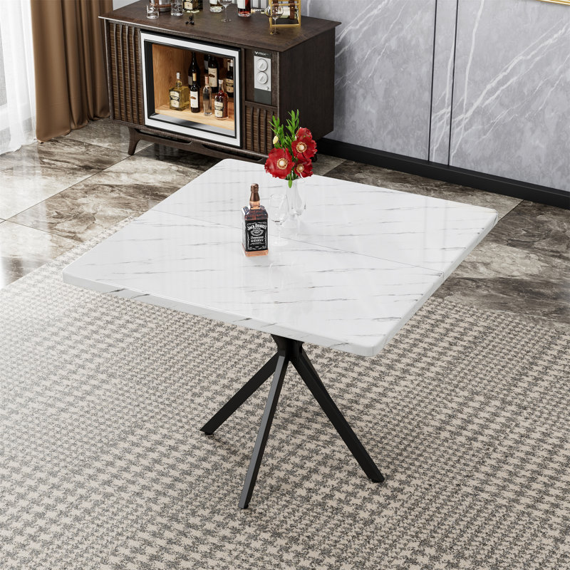 Table de salle à manger carrée (seulement avec table basse, sans chaises), Marbre, Blanc