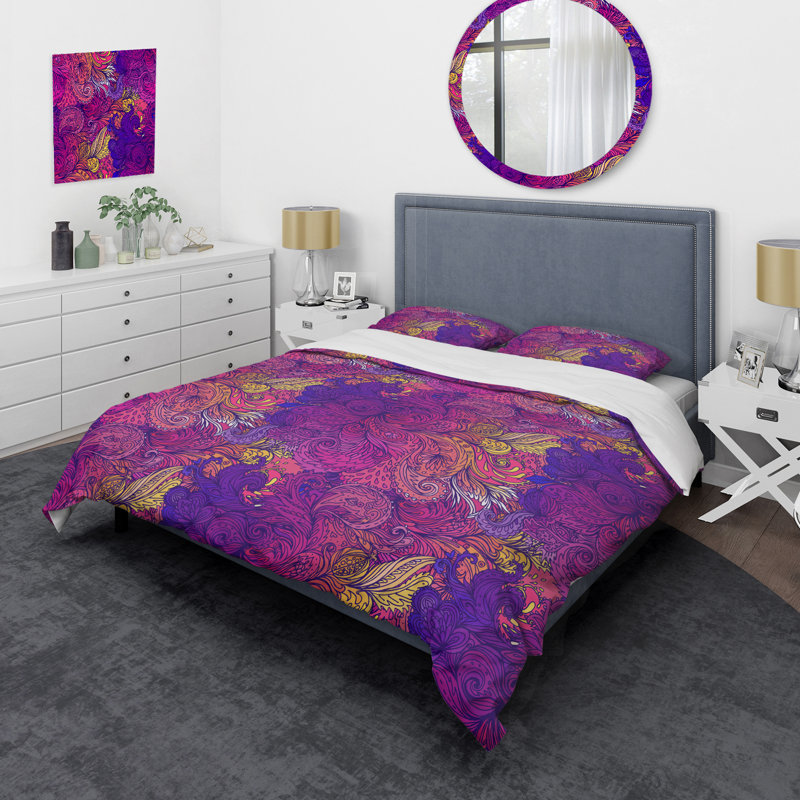 Cachemire floral mauve - Ensemble de housse de couette abstrait - Microfibre de polyester