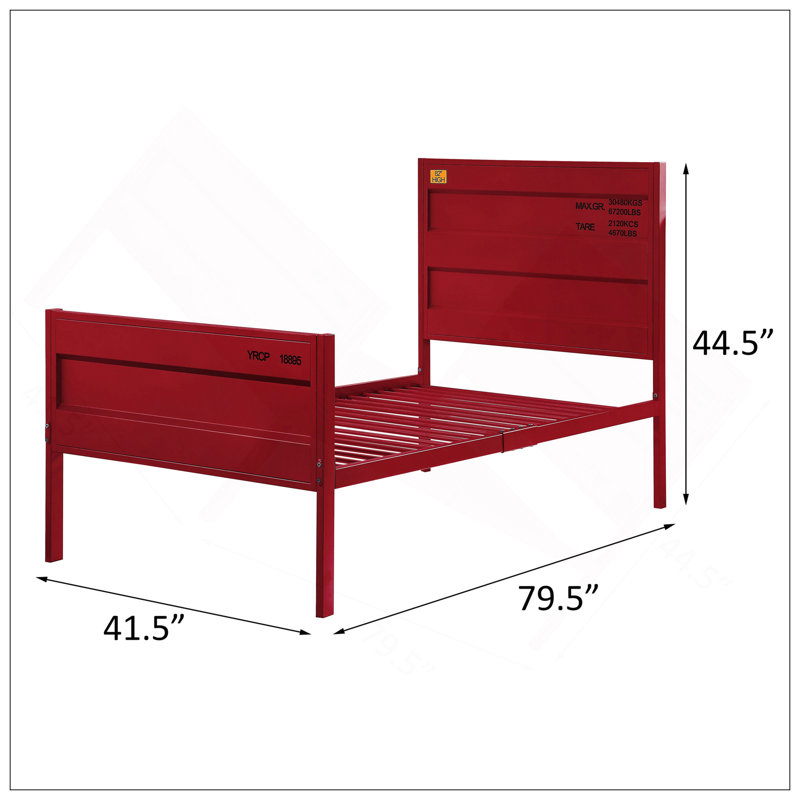 Élégant lit plateforme en métal avec un design industriel, sans sommier, Lit simple, Rouge
