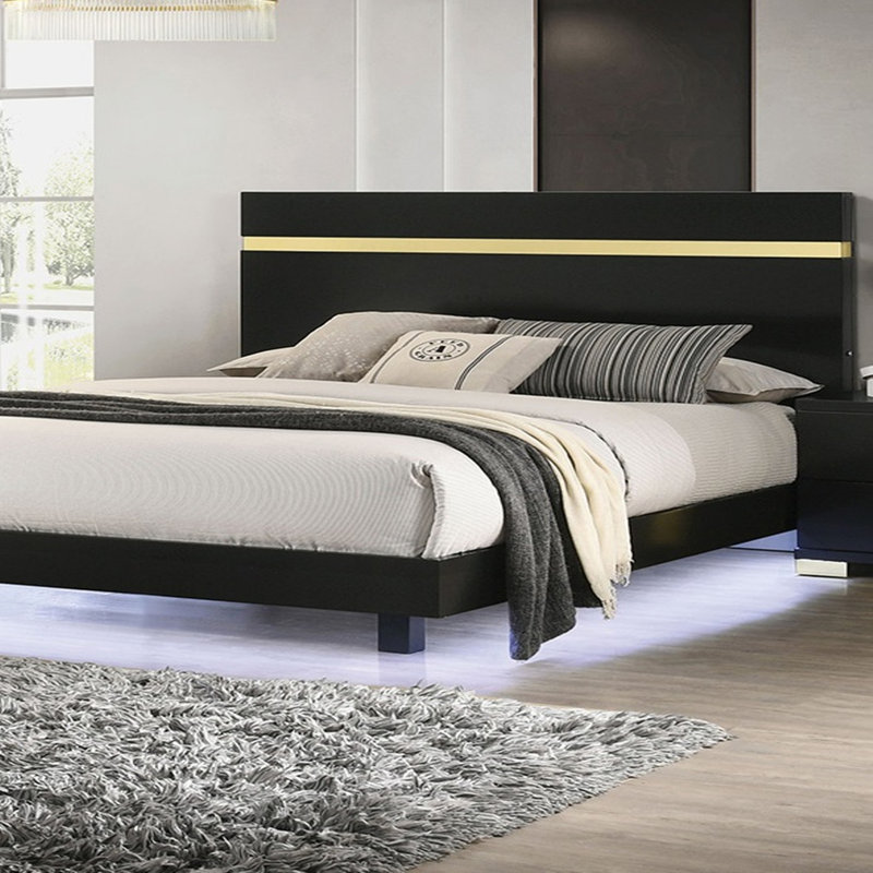 Modern Bed Underbed LED Modern Bedroom Furniture, Black, Full