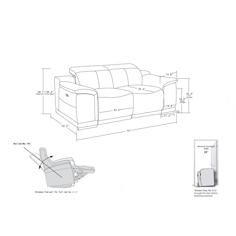 Global United Genuine Italian Leather Power Reclining Loveseat