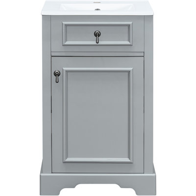 Meuble-lavabo de 20 pouces avec lavabo en céramique, porte à fermeture en douceur et dossier ouvert pour s'adapter à la petite plomberie Design moderne sophistiqué
