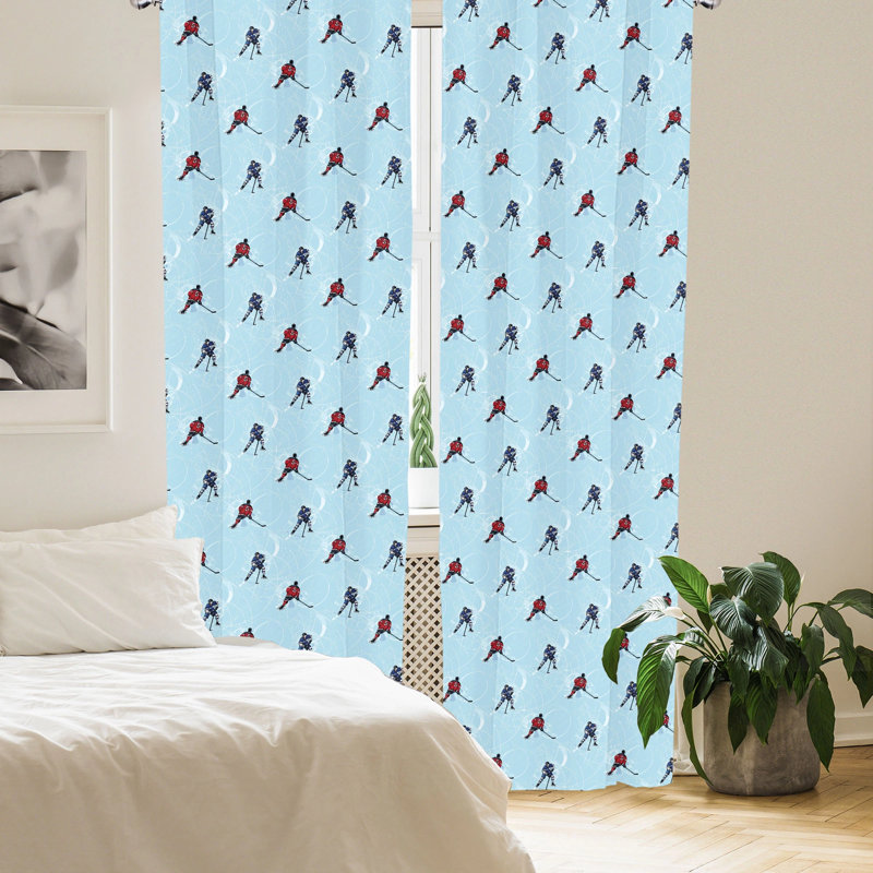 Light Blue Ice Hockey Pattern Rod Pocket Curtain Panels