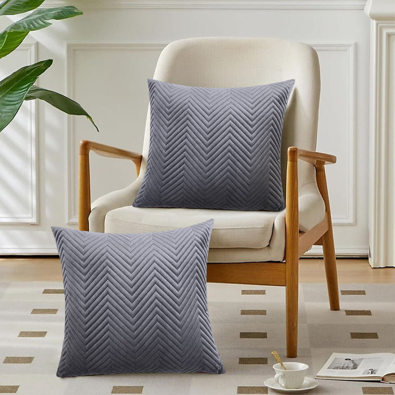 Embossed Velvet Cushion Cover (Pack of 2), Grey