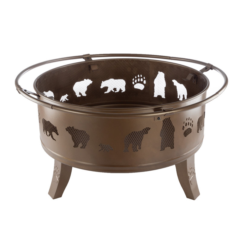Antique Gold 32-Inch Steel Fire Pit Table with Bear Cutouts