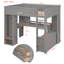 Lit mezzanine double en bois massif avec bureau en L, garde-robe, armoire de rangement, ports USB et lumières DEL Smart APP-133661440-133661438
