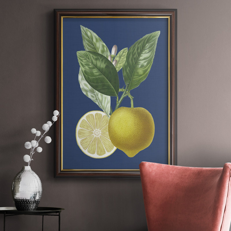 Citron français sur toile marine de qualité supérieure II - prêt à accrocher, H 20 po x l 16 po x P 2,5 po