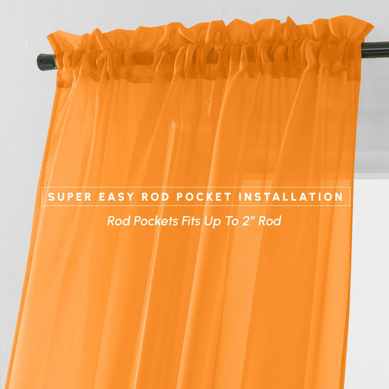 Yaelle Semi Sheer Curtain Pair, 60" W x 84" L, Orange