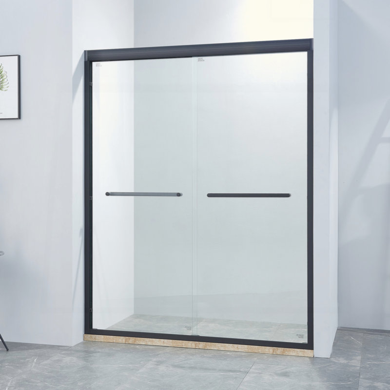 Porte de douche coulissante double l 56 à 60 po x H 75 po, cadre en alliage d'aluminium, verre trempé clair de 1/4 po (6 mm) d'épaisseur.