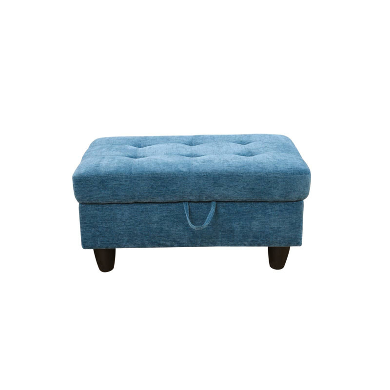 Canapé modulaire et méridienne avec repose-pieds de rangement, structure en bois massif et coussin à double ressort, Bleu