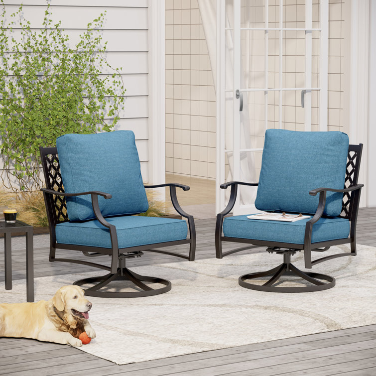 Argirios Metal Patio Swivel Chair with Cushions (Set of 2)