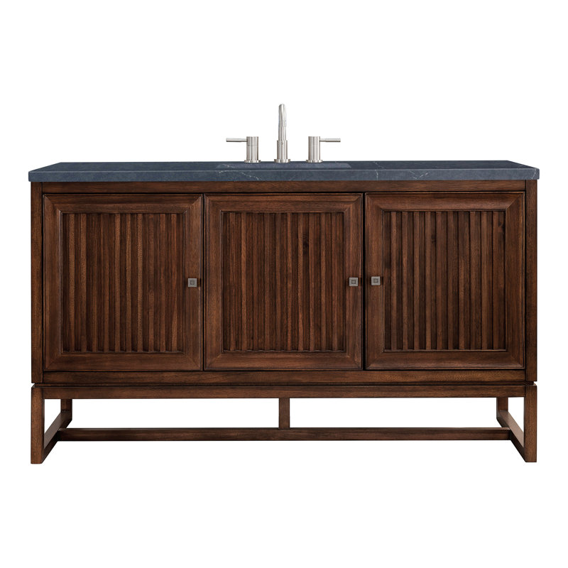 Athens 60'' W Single Vanity, Charcoal Soapstone, Glossy White, 8" Widespread