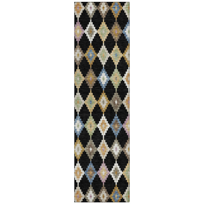 Machine Washable Indoor/Outdoor Chantille ACN2513 Kids Rug, Runner 2'3" x 7'6", Black