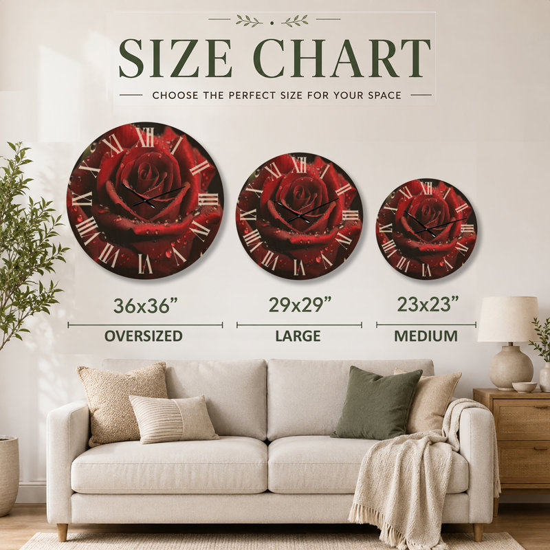 Très grande horloge murale en bois Rose avec gouttes de pluie II, Large