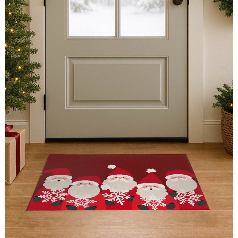 Paillasson Père Noël et flocons de neige, Rouge profond, L 36 po x L 60 po