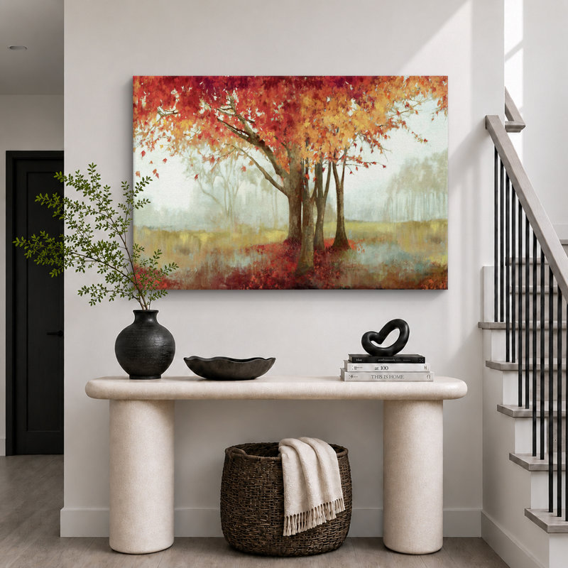 Automne, automne, "Érable orange dans la nature, paysage, grande impression sur toile encadrée", Toile tendue