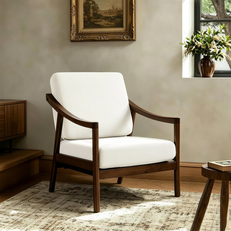Fauteuil d'appoint rembourré avec structure en bois massif, White