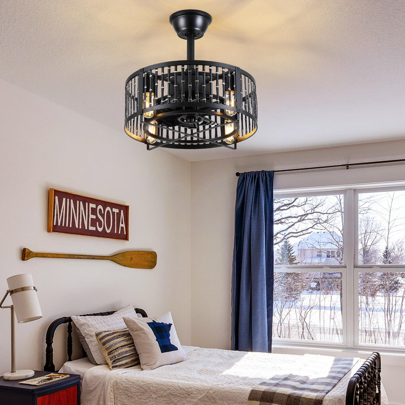 18" Caged Modern Farmhouse Ceiling Fans With Lights And Remote
