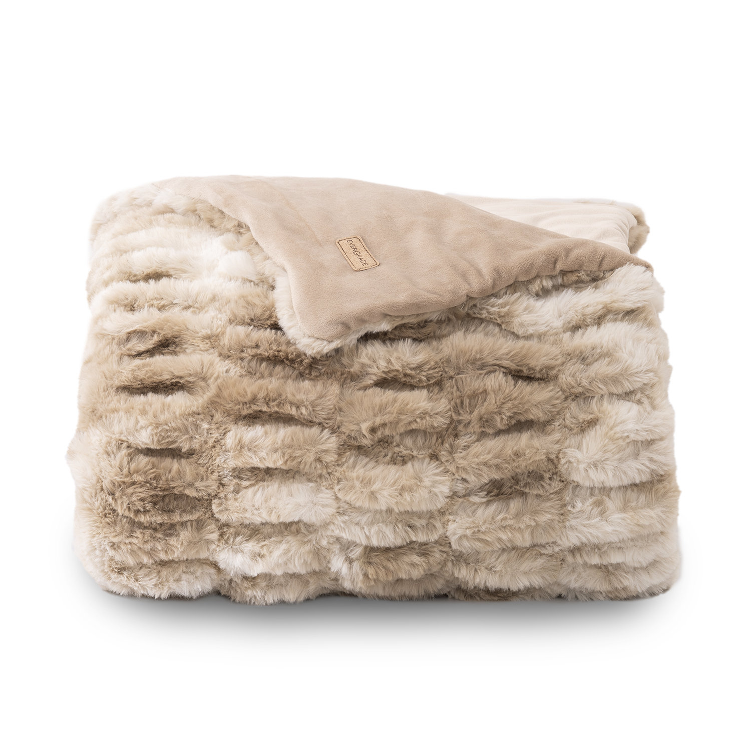Ruched Bubble Faux Fur Throw Blanket, 60" W x 80" L, Beige