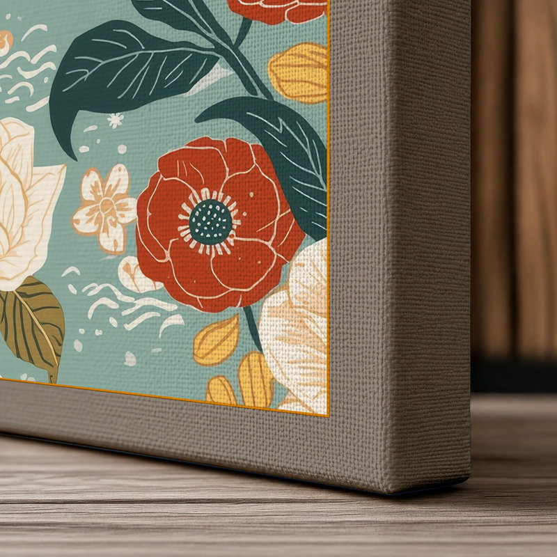 Garden Pattern Botanical - Wrapped Canvas, 36x24 - 91.4 x 61.0 cm, Taupe Border