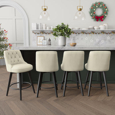 Malakeh Swivel Upholstered Counter Stool with Solid Wood Frame