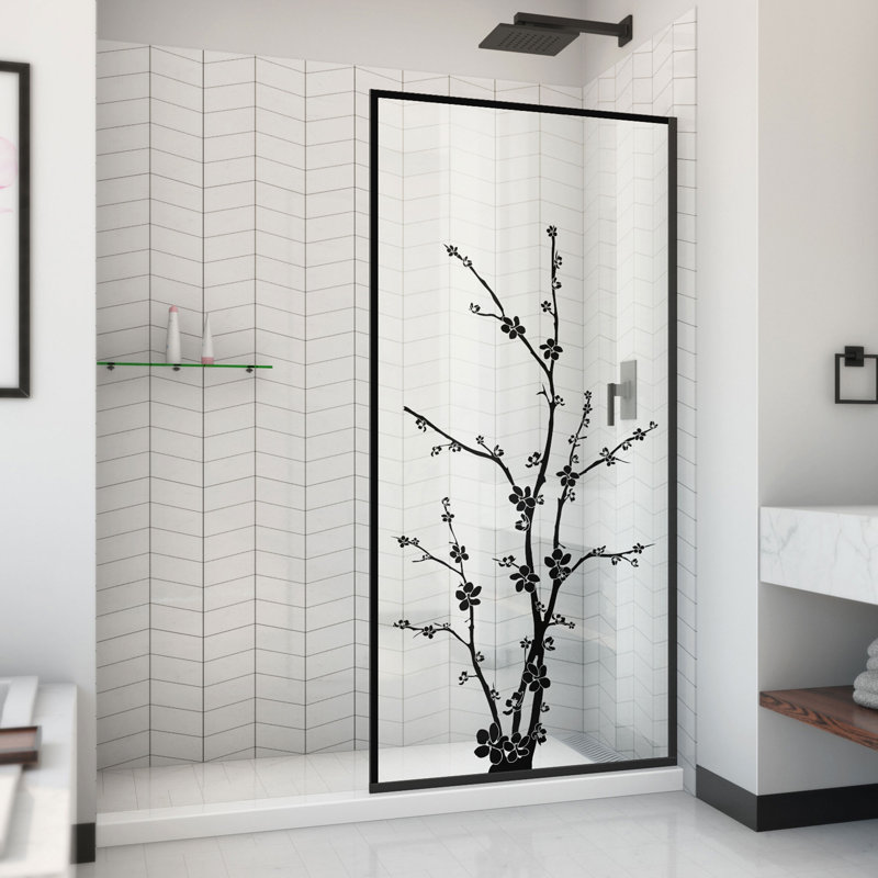 Linea Blossom 34" W x 72" H Frameless Fixed Glass Panel with ClearMax Technology