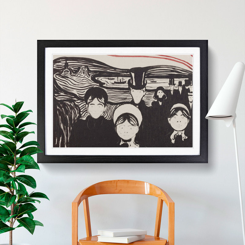 Angst by Edvard Munch - Picture Frame Graphic Art, 36cm H x 48cm W x 2cm D, Black Framed