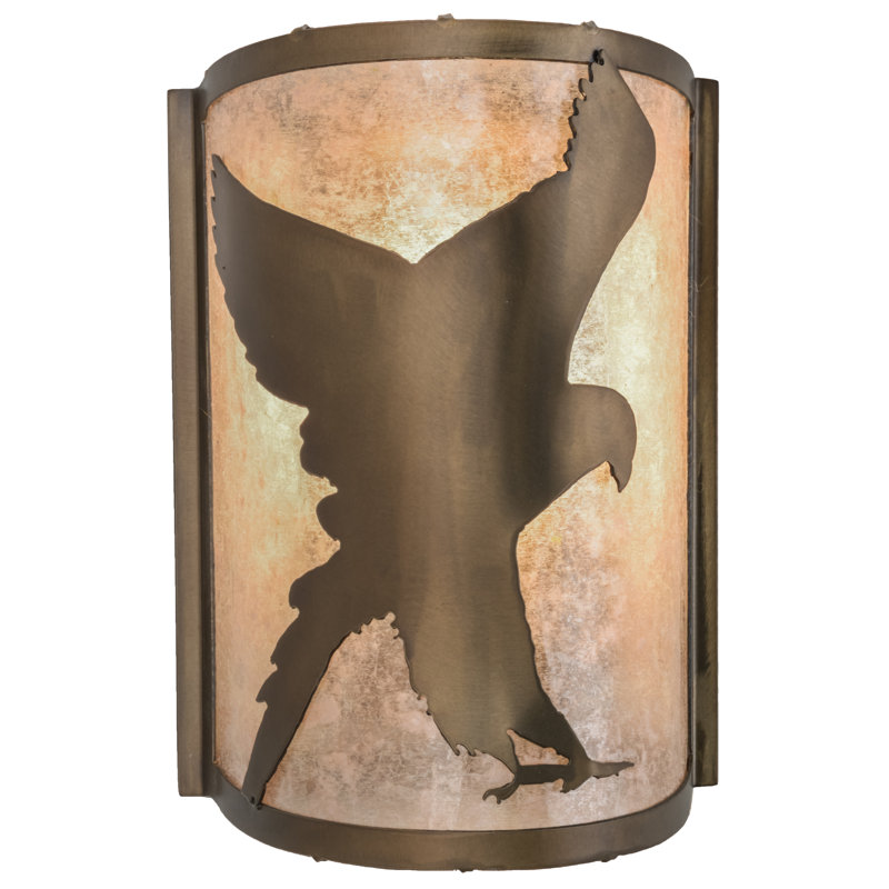 Antique Copper Hawk Sconce with Silver Mica Shade - 12"x8"