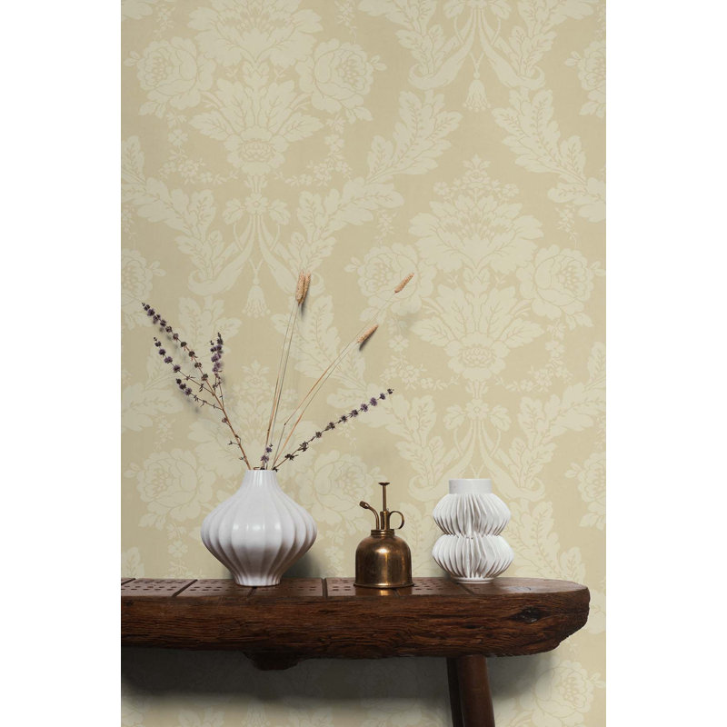 Seabrook Designs Damask Unpasted Wallpaper, Sand Dune Callan Rose