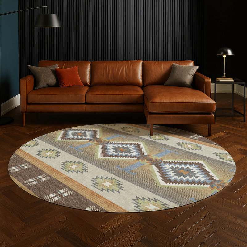 Machine Washable Indoor/Outdoor Chantille ACN2541 Lodge Rug, Round 8', Chocolate