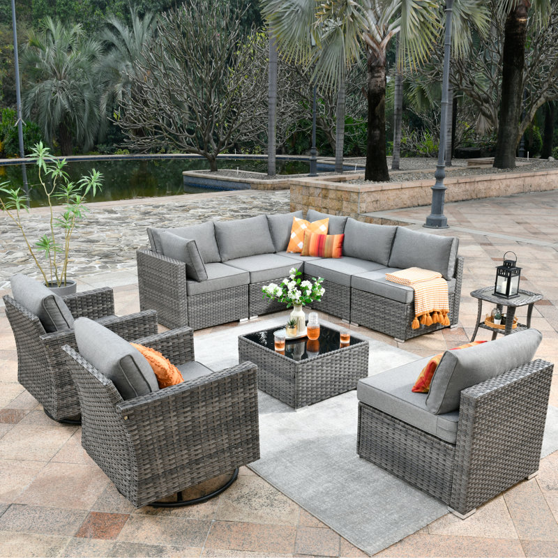 Almeria 8 - Person Modular Patio Conversation Set with Cushions, Gray