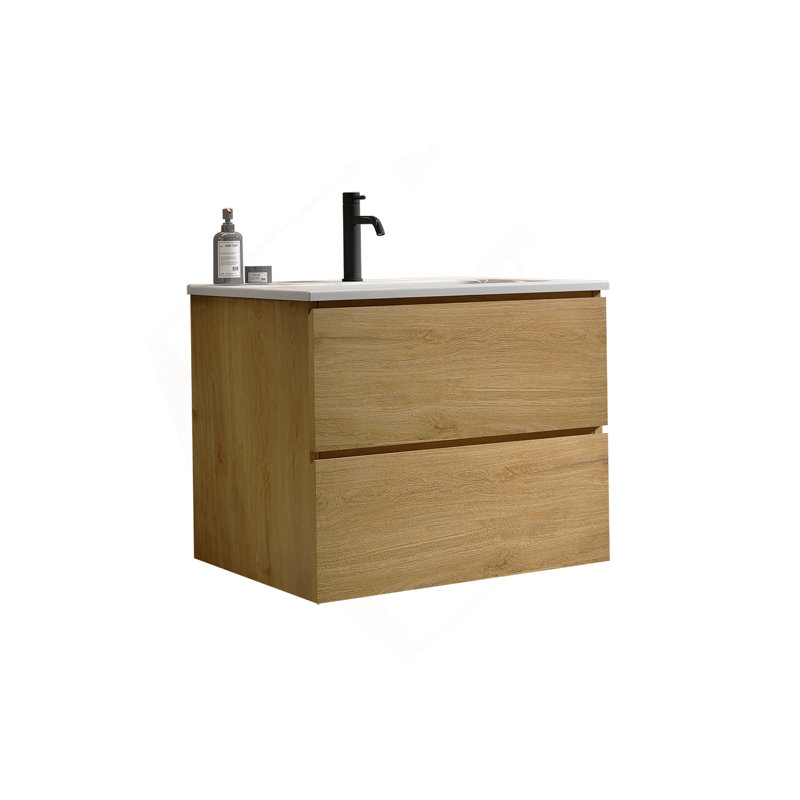 Meuble-lavabo mural 24 po avec lavabo en céramique, Chêne