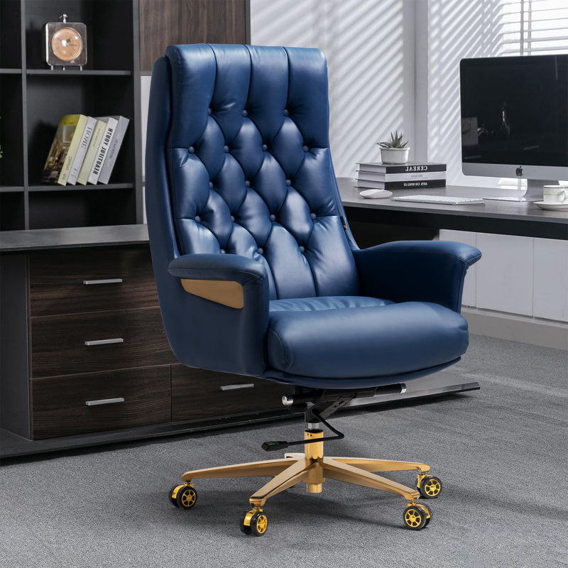 Kinnls Cellier Massage Office Chair, Modern Genuine Leather Executive Chairs for Office Desks, Big & Tall Office Chairs with Reclining, Adjustable Height Tilt Lock
