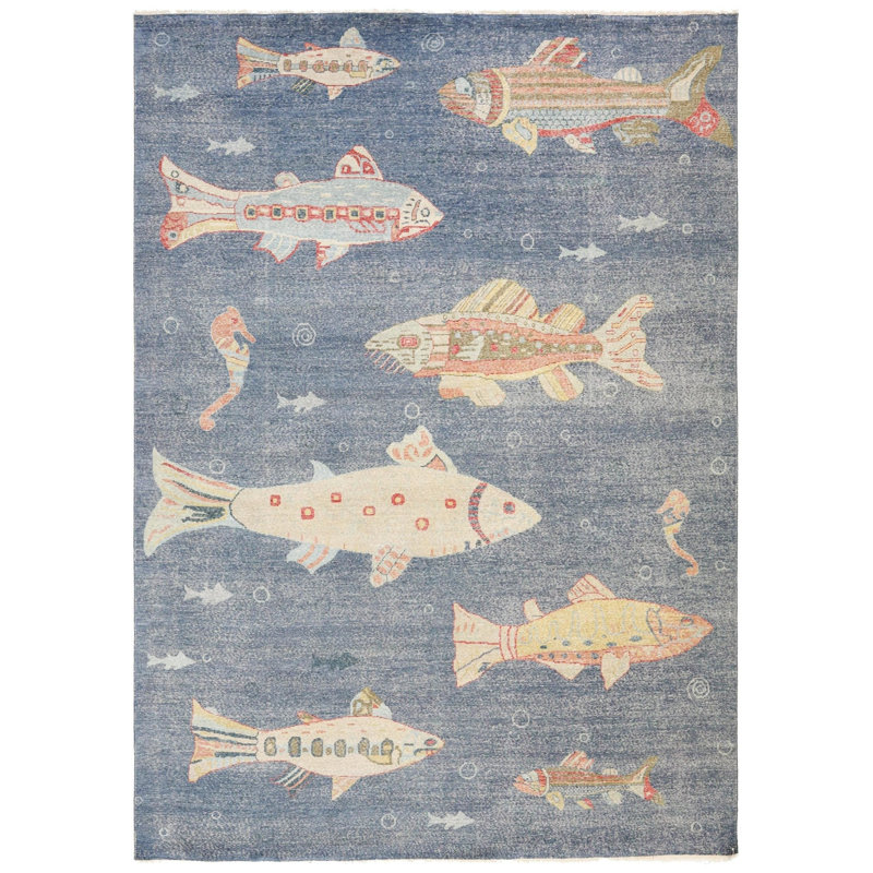Rajasthan One-of-a-Kind Rectangle 10'2" x 14'3" New Age Rectangle Cotton and Wool Area Rug in Blue
