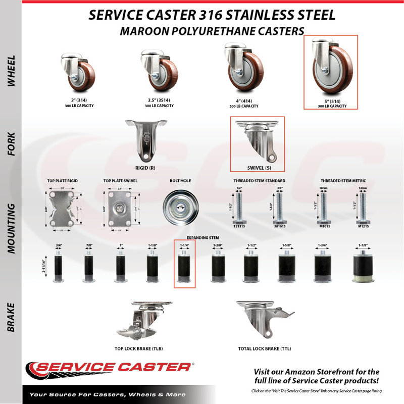 Polyurethane Caster, Maroon