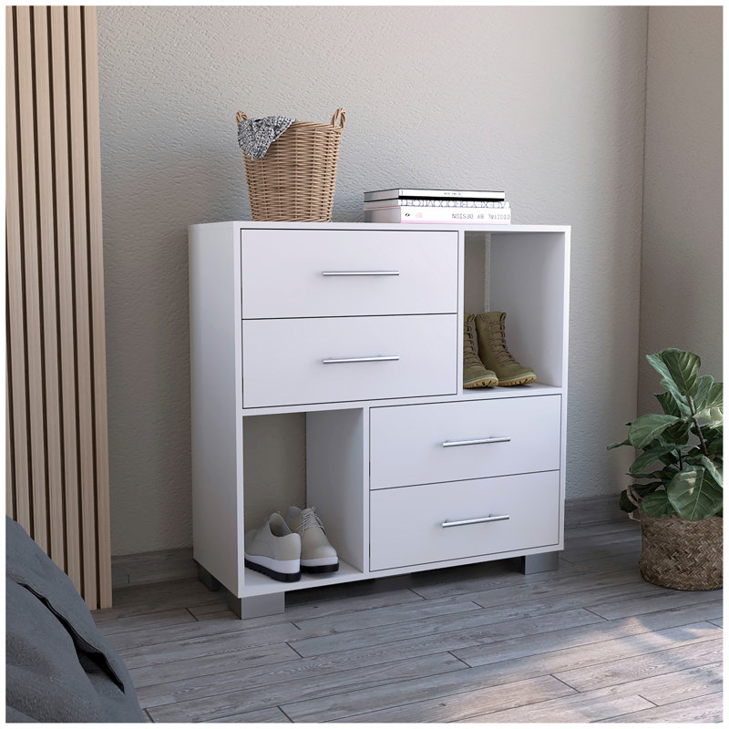 Commode à tournesol, quatre tiroirs, deux tablettes ouvertes
