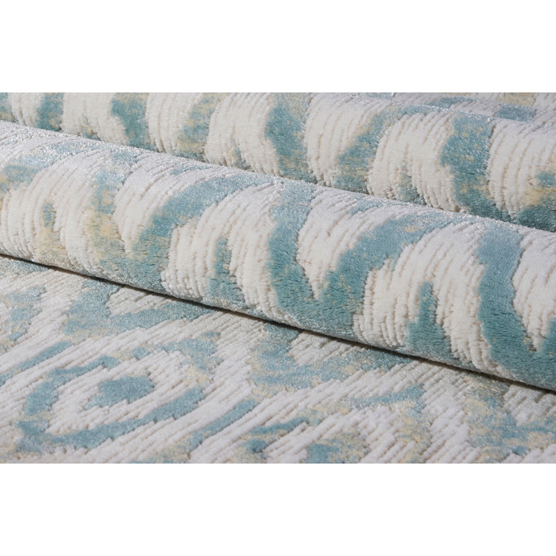 Tapis géométrique blanc / bleu Doop, 5 pi 2 po x 7 pi 5 po