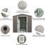 Remise extérieure 6 pi x 5 pi en métal, structure en fer galvanisé gris et évents perforés, porte coulissante avec cadenas, assemblage simple, construction de remise en panneaux, acier durable et facile à protéger