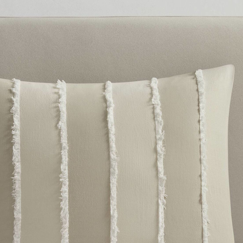 Édredon 3 pièces en coton taupe double / grand - aspect rayé, rembourrage 100%, détails décoratifs, visible, fascinant,