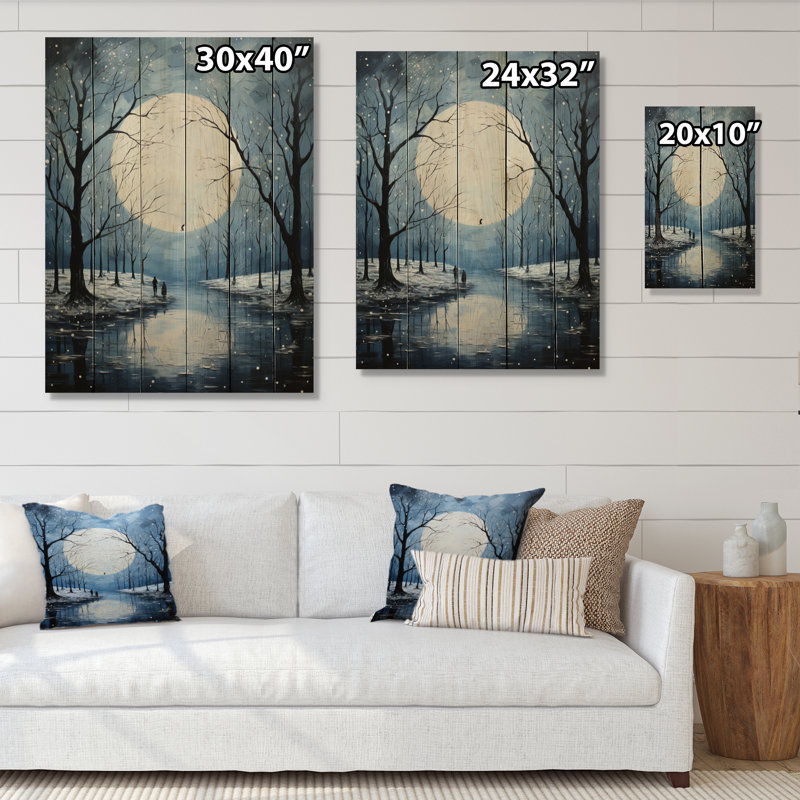 Lune des neiges embrassant le pointillisme sur bois, H 20 po x l 10 po x P 0,78 po