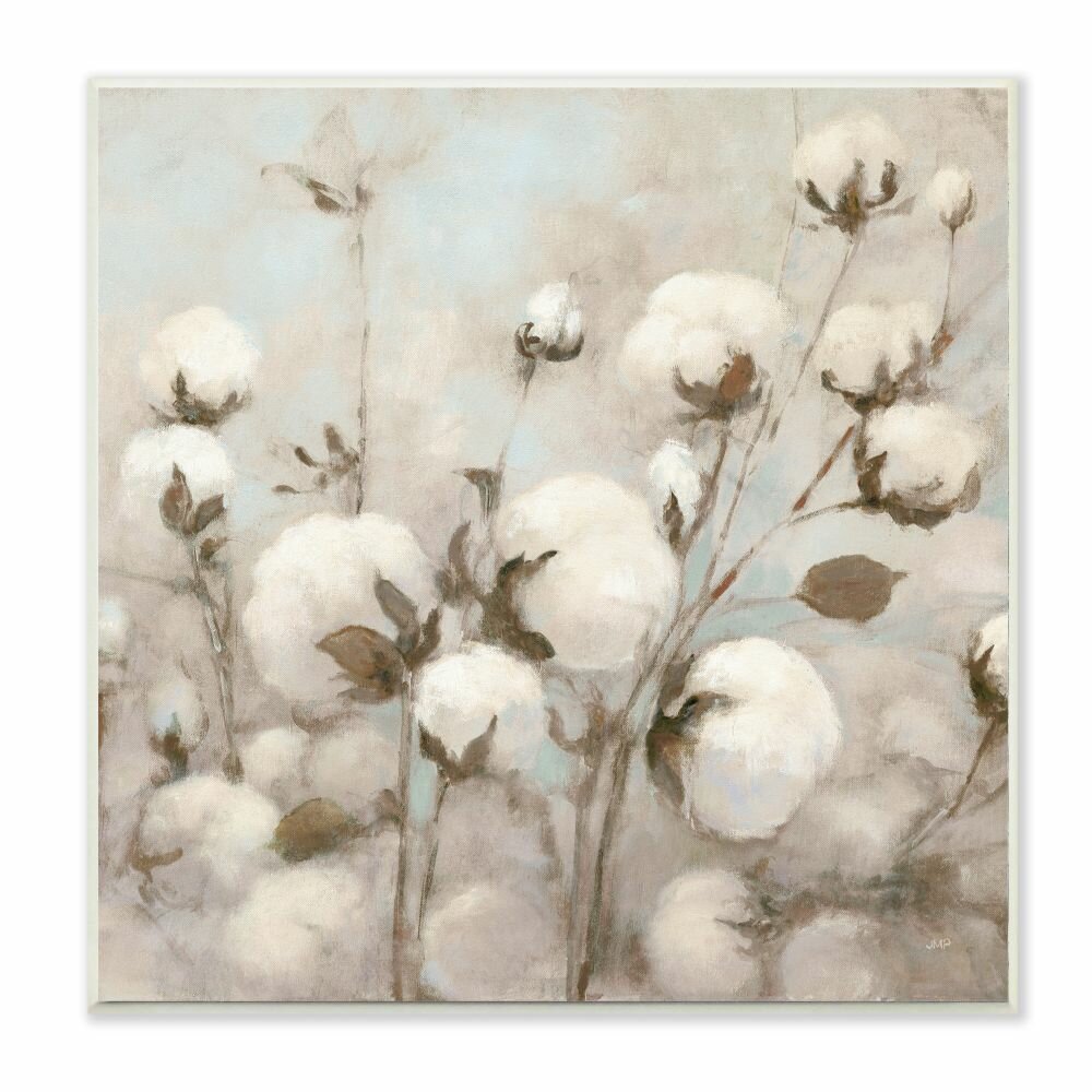 Beautiful Cotton Flower Neutral Painting Graphic Art on Canvas