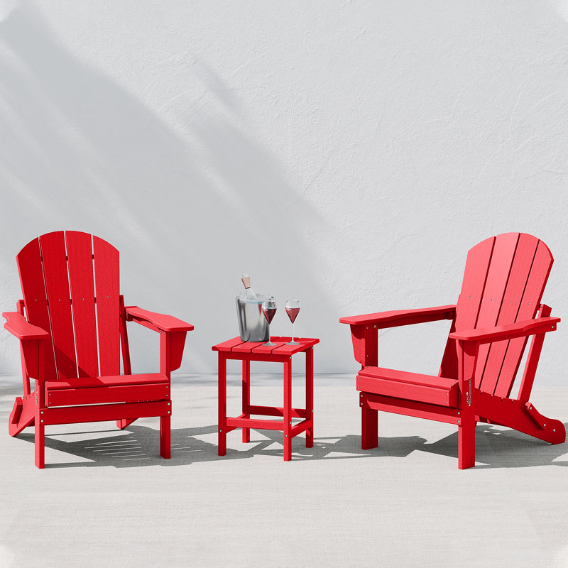Laguna Foldable Outdoor Adirondack Chair With Table, Red