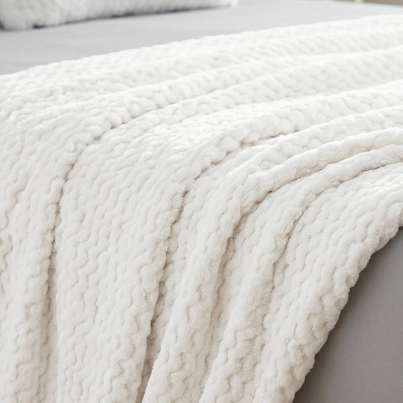 Couverture en molleton moelleux Lily, Lit double, Blanc