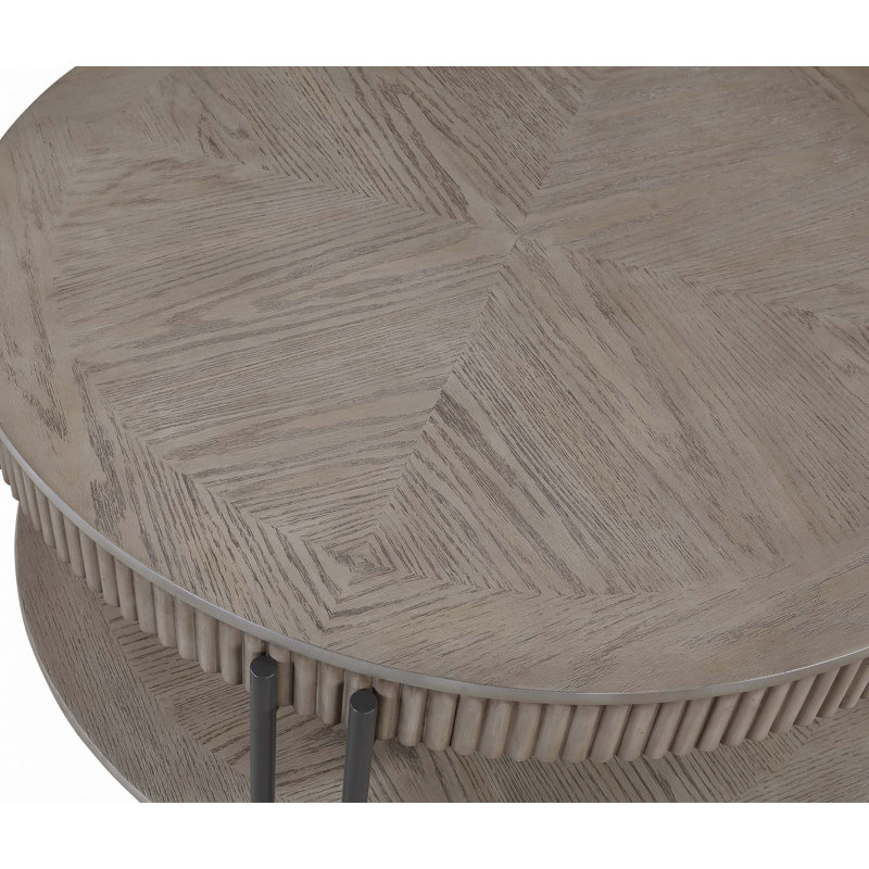 Table basse ronde contemporaine 3 pièces et 2 tables de bout avec tablette de rangement